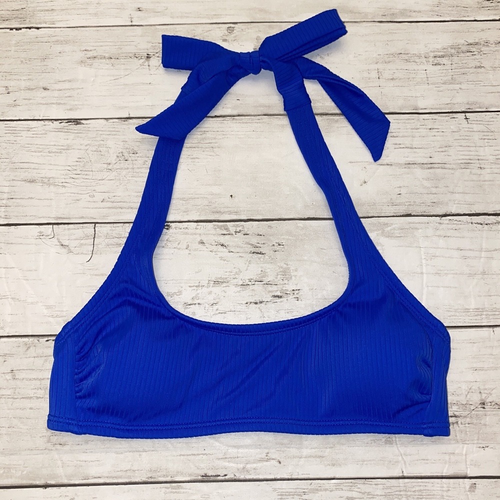 Xhilaration Bikini Top Womens XS Blue Solid Ribbed Swim Halter NEW Target XS